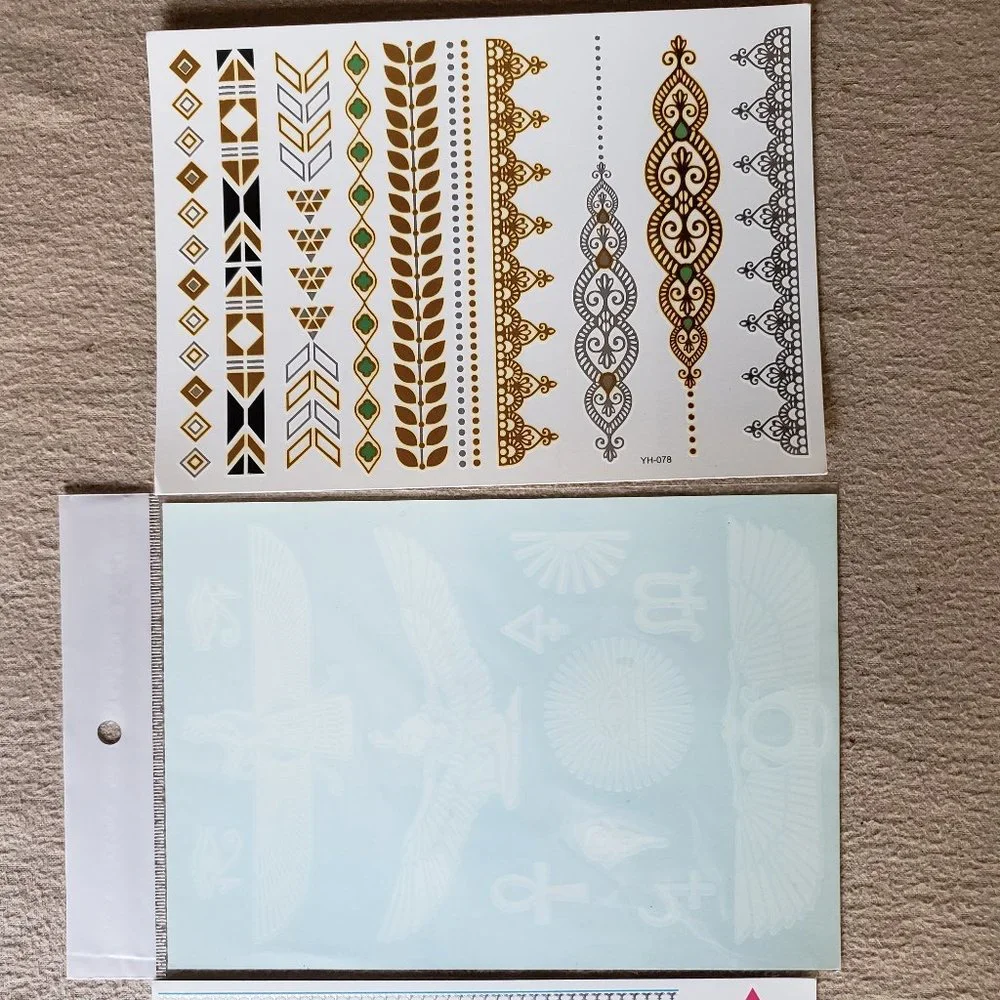 3 sheets Golden Silver Temporary Tattoo - Picture 3 of 15